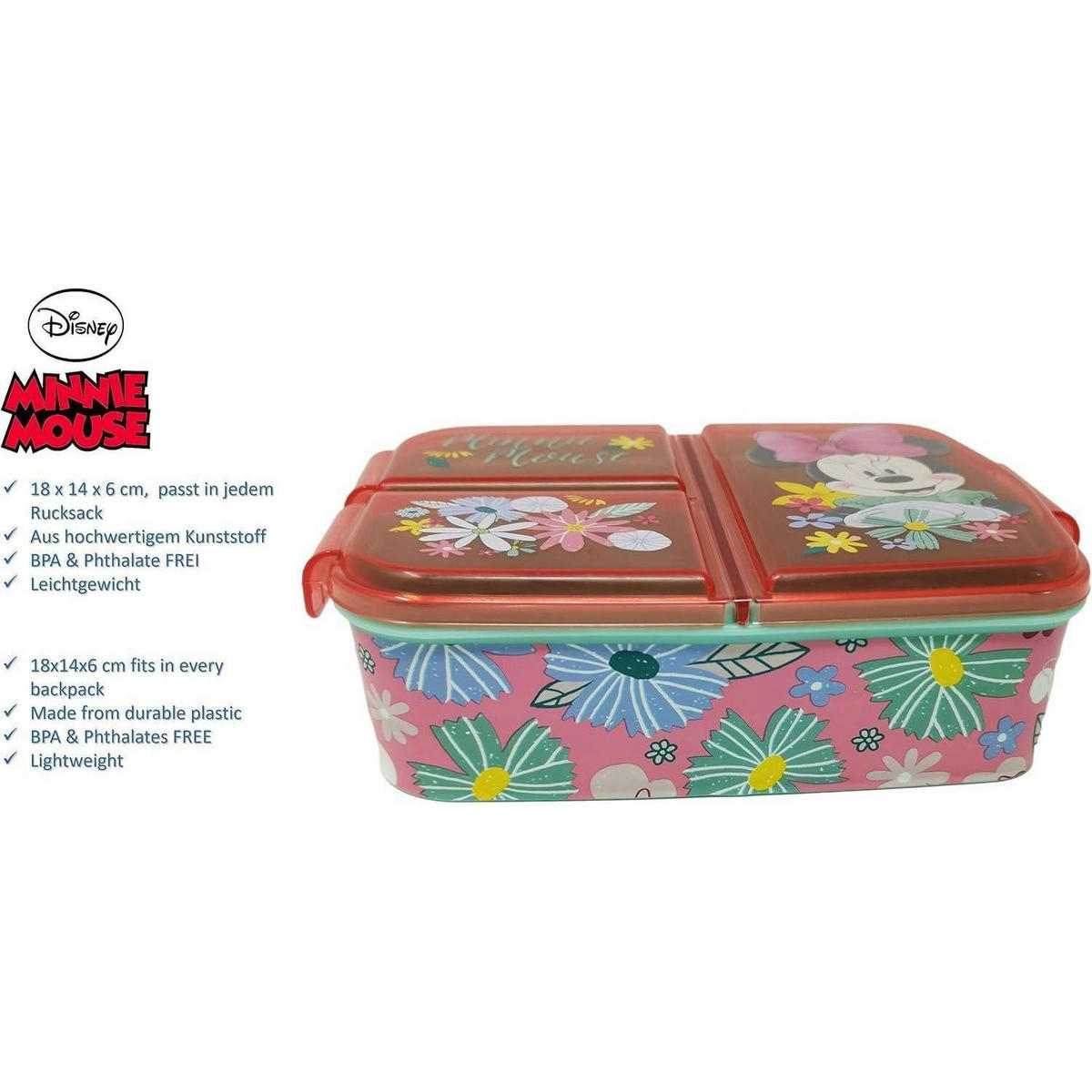 BROTDOSE Kinder mit Fächern Minnie Mouse 18 cm - Multicolor, Kunststoff (12/17/5cm)
