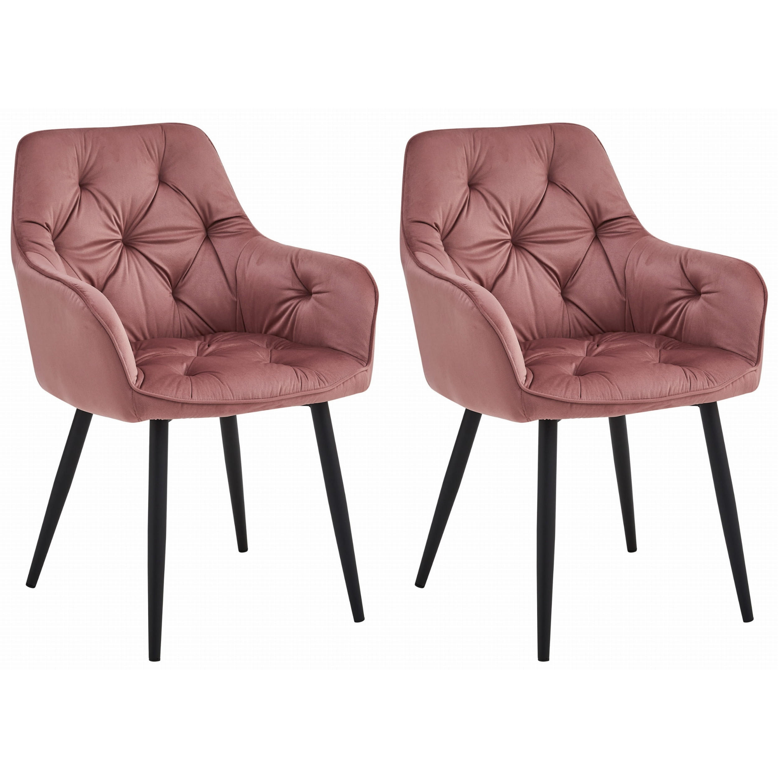 STUHL IRGOLI 2-er Set, Rosa, Schwarz, mit Samtstoff gepolstert - Rosa, Textil/Metall (56/84/62cm) - Komodee