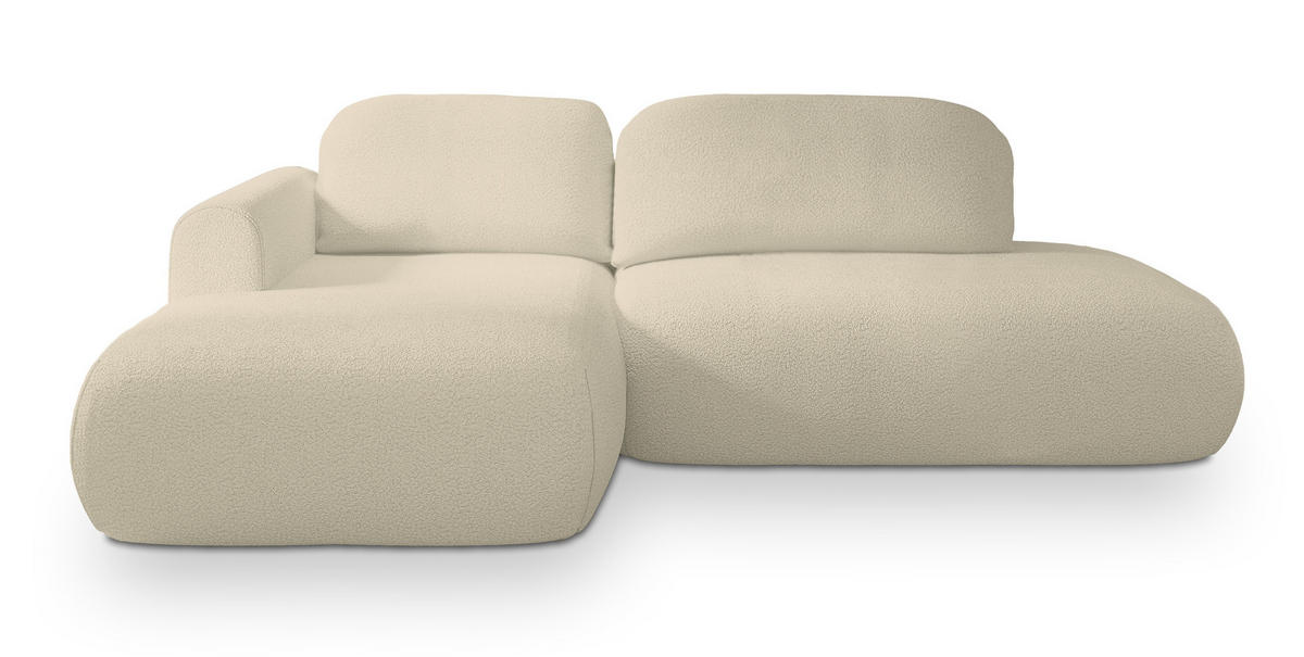 ECKSOFA NUVIRA L-S Creme Boucle-Stoff mit Schlaffunktion - Creme, Holz (274/165cm) - MASSENO