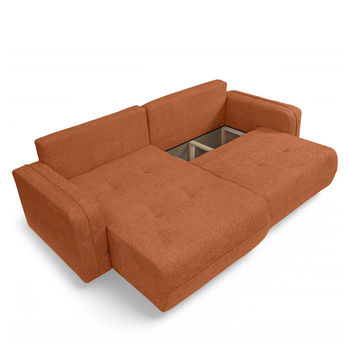 ECKSOFA mit Schlaffunktion - 244 cm - Terracotta/Schwarz, Kunststoff/Textil (244/145cm) - home24
