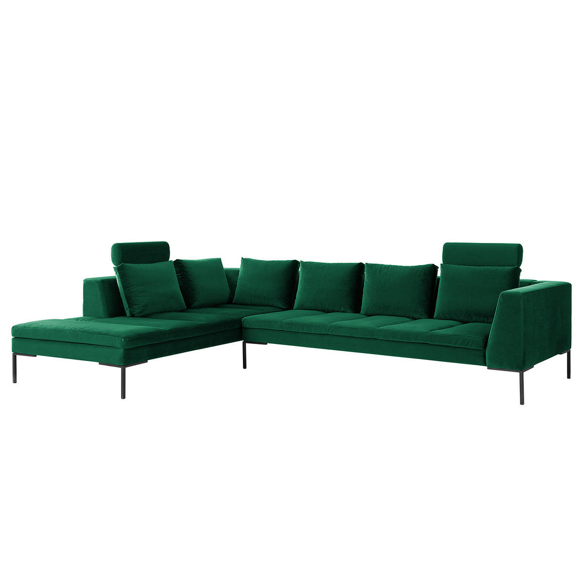 ECKSOFA mit Ottomane - Dunkelgrün/Schwarz, Textil/Metall (319/230cm) - home24