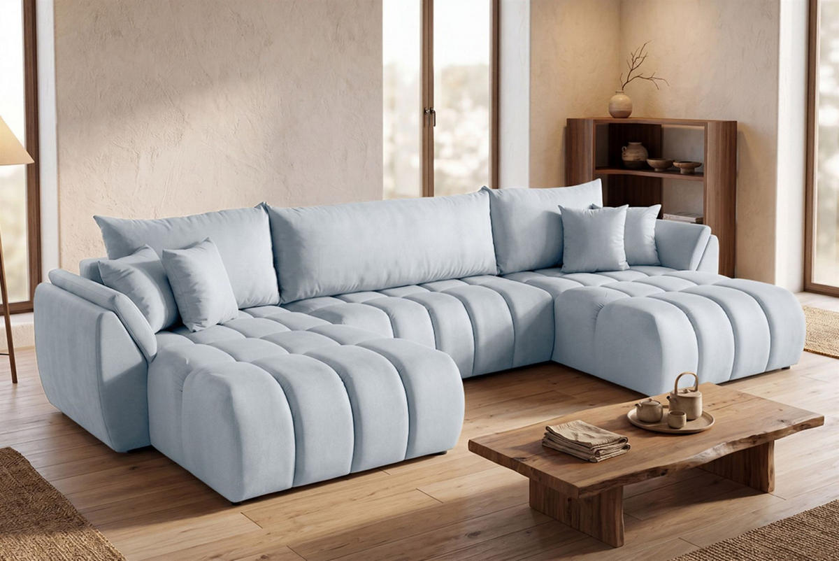 WOHNLANDSCHAFT Collin Mit Schlaffunktion - Hellgrau, Holzwerkstoff/Textil (382/85/185cm) - Fun Möbel