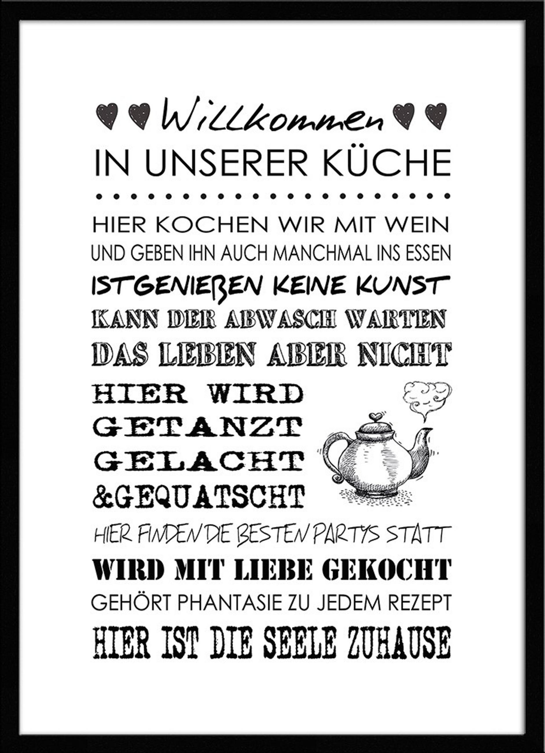BILD mit Rahmen 51x71 cm Spruch: Küche - Weiß, Holz (51/71cm) - artissimo