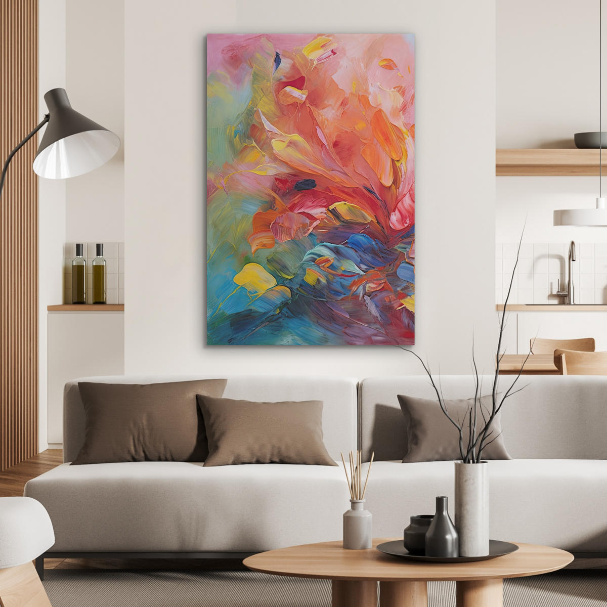 AKUSTIKBILD Ölgemälde - Kunst - Abstrakt - Farbenfroh Wanddeko 60x90 cm - Altrosa, Kunststoff (60/90/0.9cm) - MuchoWow