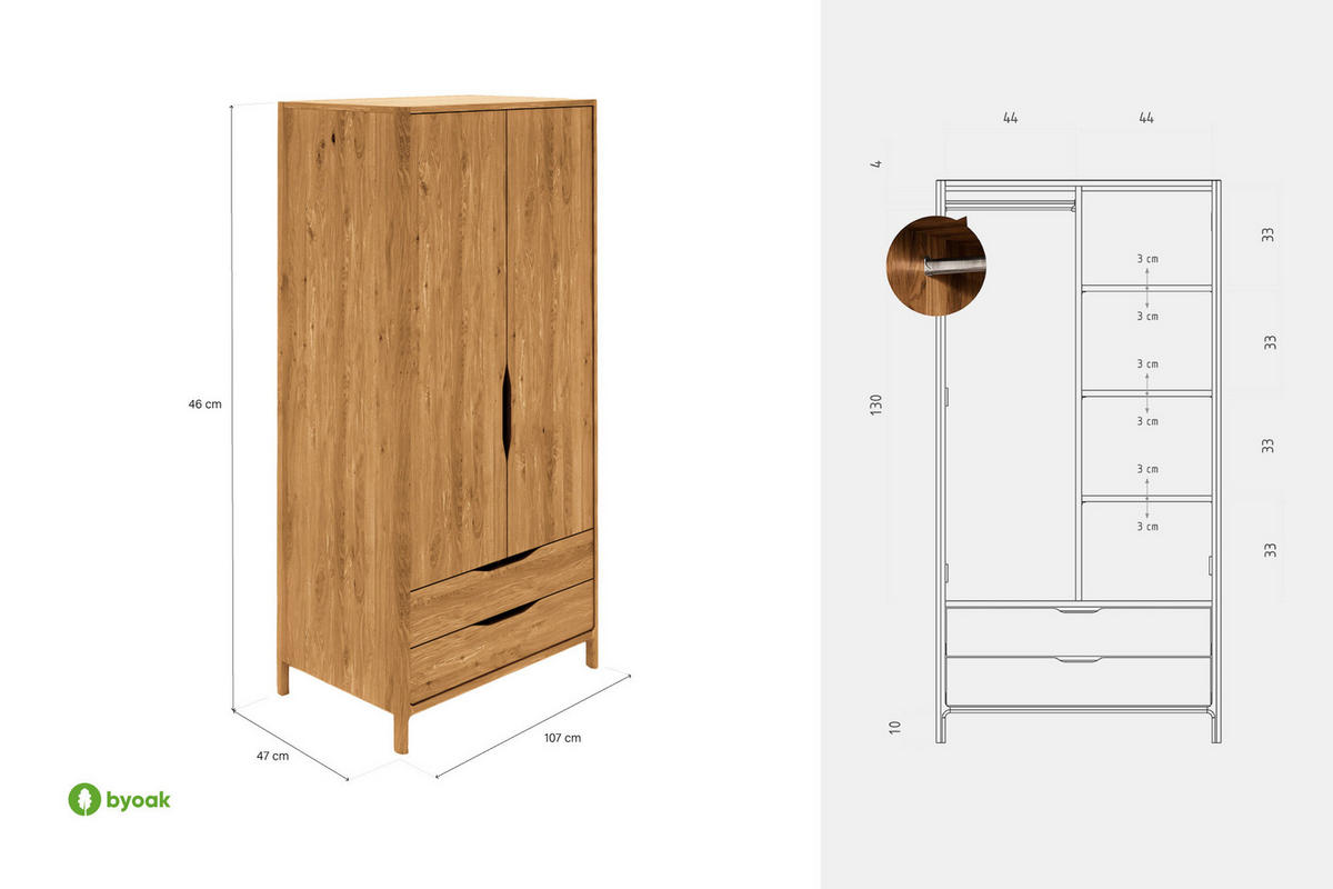 KLEIDERSCHRANK PAUL Wildeiche - Wildeiche, Holz (95/188/60cm) - byoak