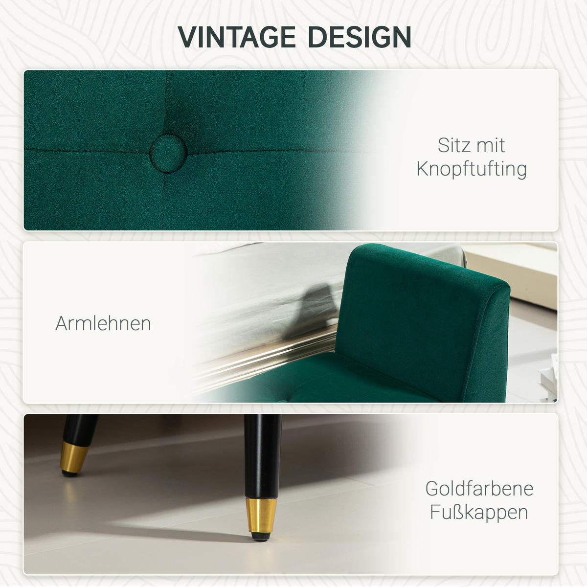 LUXUS Sitzbank Polsterbank mit Stauraum Armlehnen Polyester Holz Grün - Grün, Kunststoff (42/65/107cm) - HOMCOM