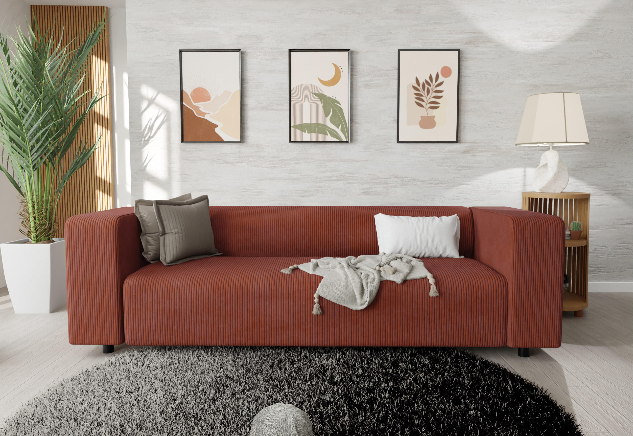 Thumbnail - S-Style Möbel 3-Sitzer-Sofa, Terracotta, Textil, Teilmassiv, Echtholz,Buche, Birke, Füllung: Komfortschaum, 135x65x80 cm...