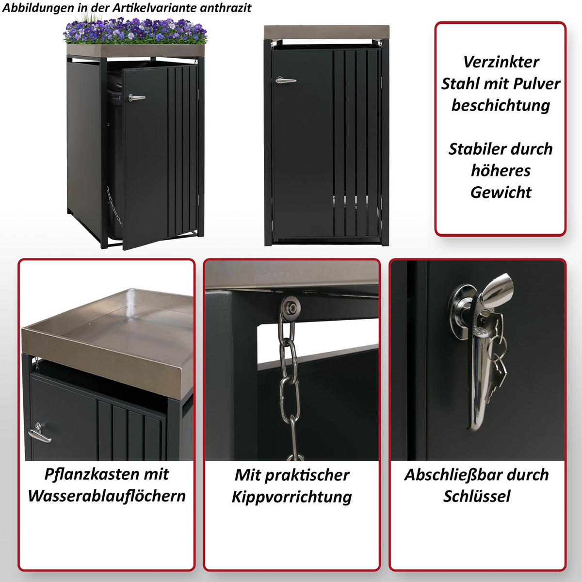 1ER-MÜLLTONNENVERKLEIDUNG Anthrazit - Anthrazit, Metall (68/125/84cm) - MCW