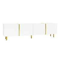 TV Lowboard 4 Türen, Hochglanz, goldene Füße, Weiß - Weiß, Holz (170/46/35cm)