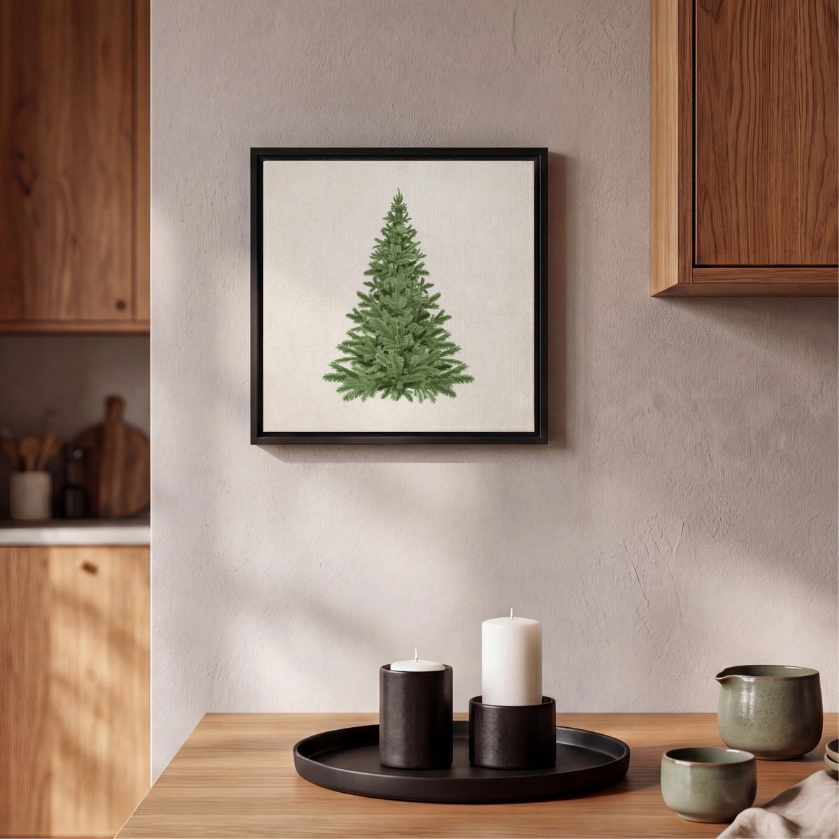 LEINWAND Bilder mit Rahmen - Weihnachtsbaum - Grün - Weihnachten - Feiertage - 20x20 - Olivgrün, Textil (20/20cm) - MuchoWow