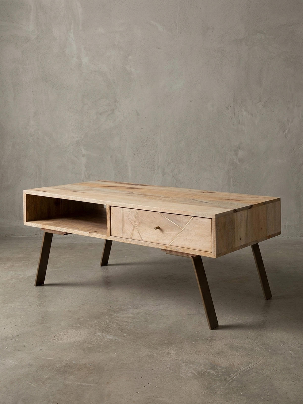 COUCHTISCH in Rustikalem Landhausstil, Massives Mangoholz und Metall, Maße 95x42x50 cm - Beige/Braun, Holz/Metall (50/95/42cm) - KADIMA DESIGN