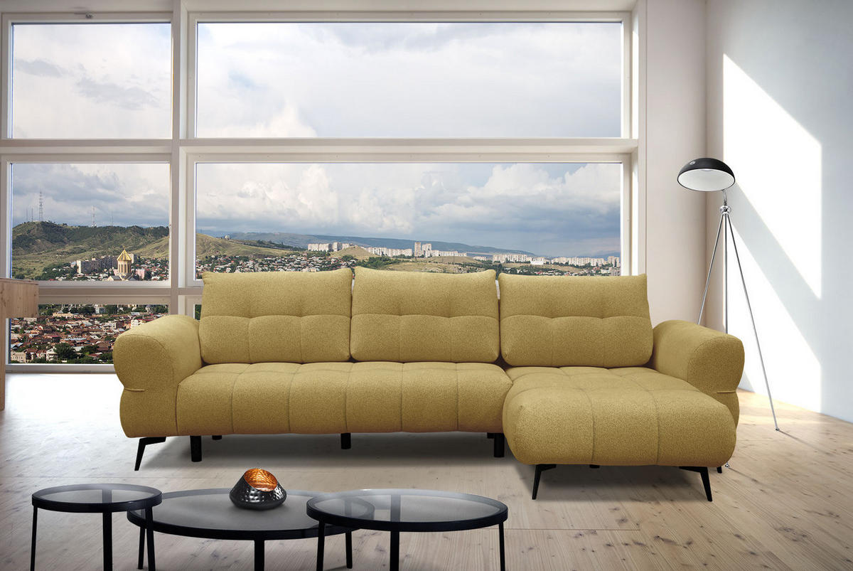 ECKSOFA SALVINI 4-Sitzer, honig - Schwarz/Honig, Holzwerkstoff/Textil (292/158cm) - Courtois Laville