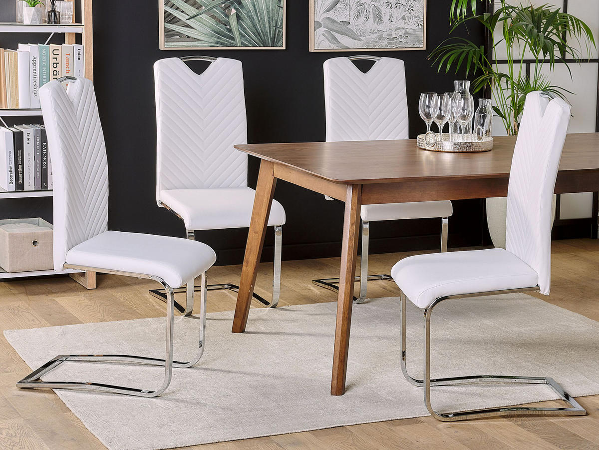 ESSZIMMERSTUHL 2er-Set Kunstleder Weiß Picknes - Weiß, Textil/Metall (43/105/55cm) - Beliani