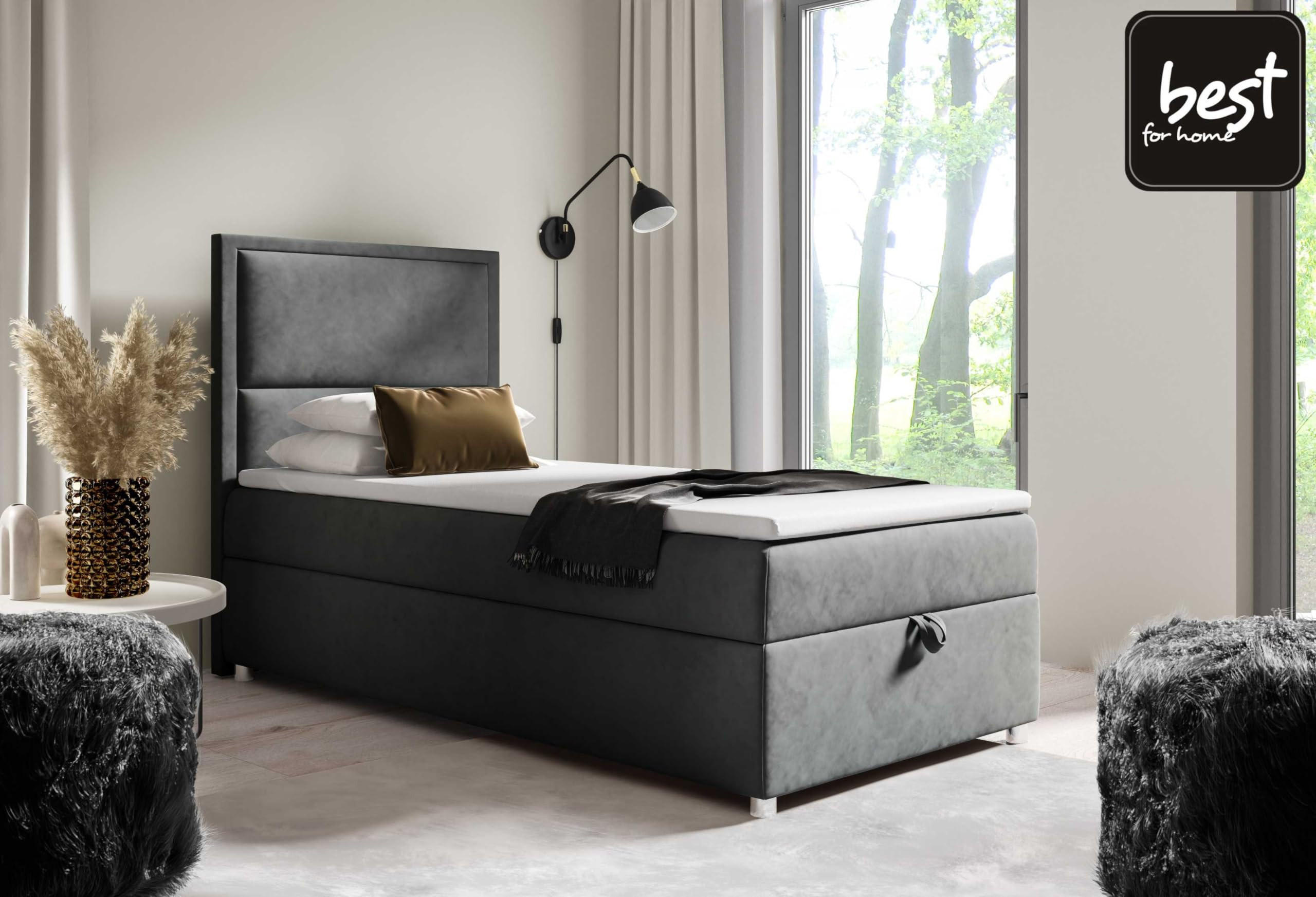 BOXBETT mit Bettkasten Trinity K11-SINGLE Bonellfederkern inkl. Topper - Graphitfarben, Holz/Holzwerkstoff (100/200cm) - Best For Home