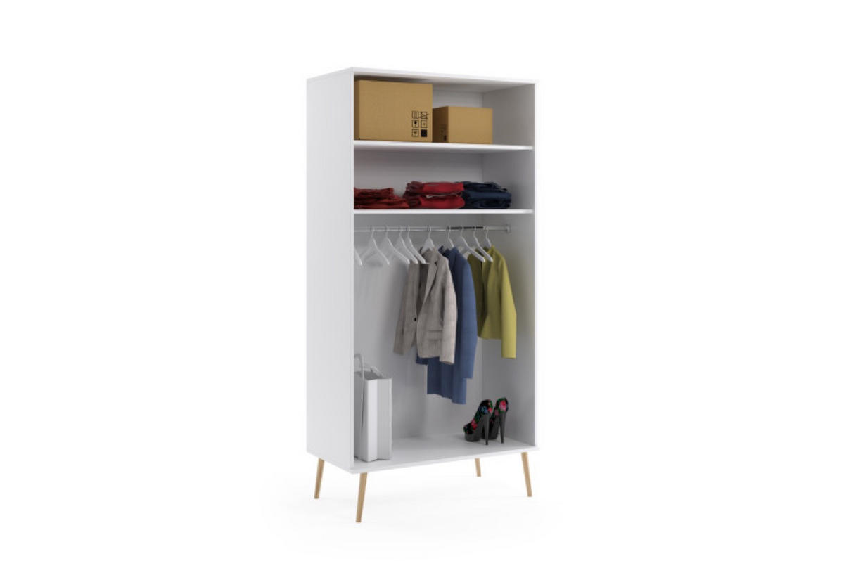 SCHRANK Weiß Boho Tiefe Holzbeine 2 Regale Und Kleiderstange - Weiß, Holzwerkstoff (100/202/52cm) - Sepro Meble
