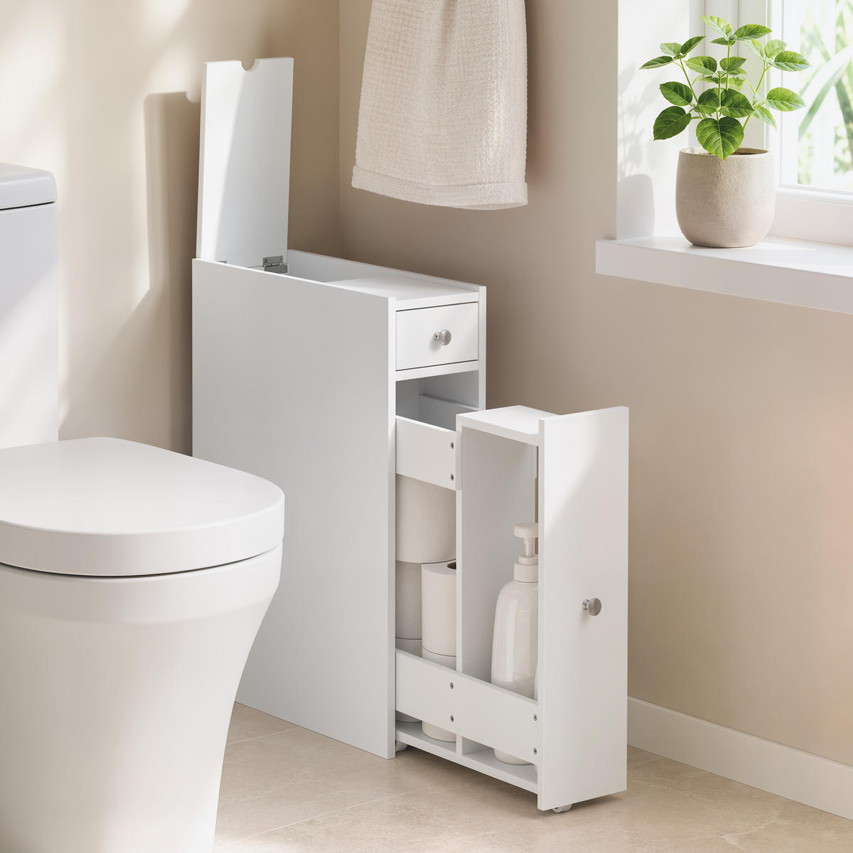 BADEZIMMERSCHRANK MDF PU-Papier Weiß - Weiß, Holzwerkstoff/Kunststoff (16/58/48cm) - HOMCOM