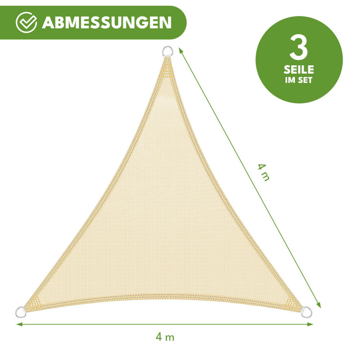 SONNENSEGEL Wasserdicht Dreieckig Beige 4x4m - Beige, Textil (400/400cm) - KRUMAD