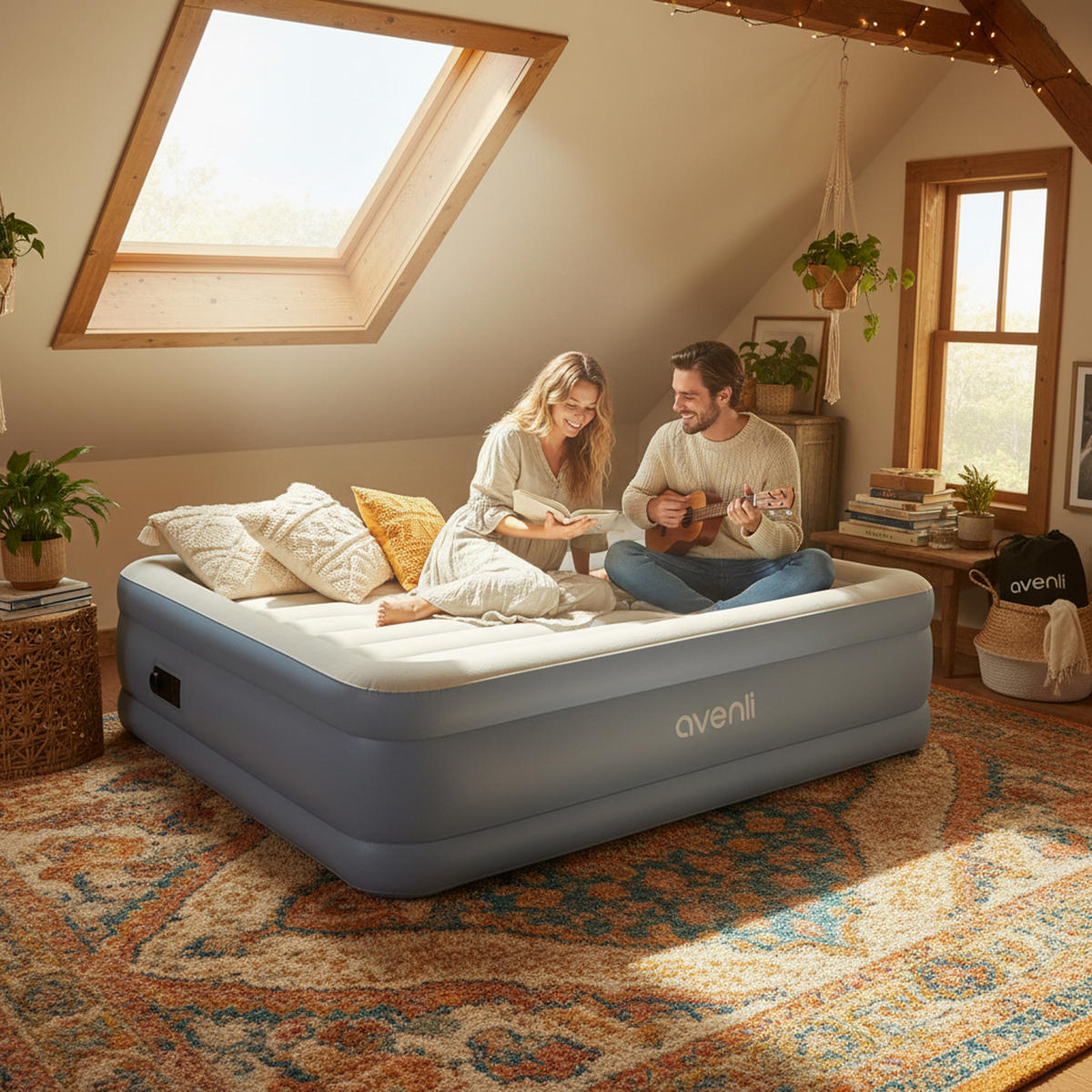 LUFTBETT Luftbett 203 x 152 x 46 cm mit eingebauter Pumpe - Hellblau, Kunststoff (152/203cm) - Avenli