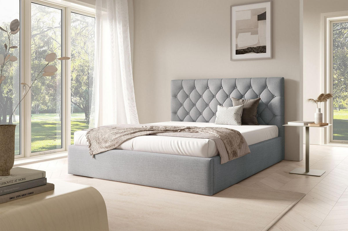 POLSTERBETT Aurevia Hellgrau Samtbezug 160x200 cm - Hellgrau, Textil (160/200cm) - Selsey