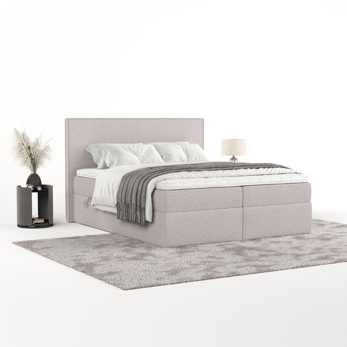BOXBETT Nuvia 140/200 cm Beige im Riva Stoff - Beige/Schwarz, Holz/Holzwerkstoff (140/200cm) - AltaBeds