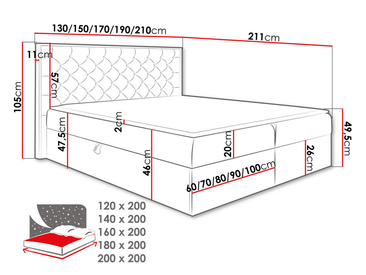 BOXBETT Wood 3 - Eiche Wotan/Grau, Holz/Textil (120/200cm) - MIRJAN24