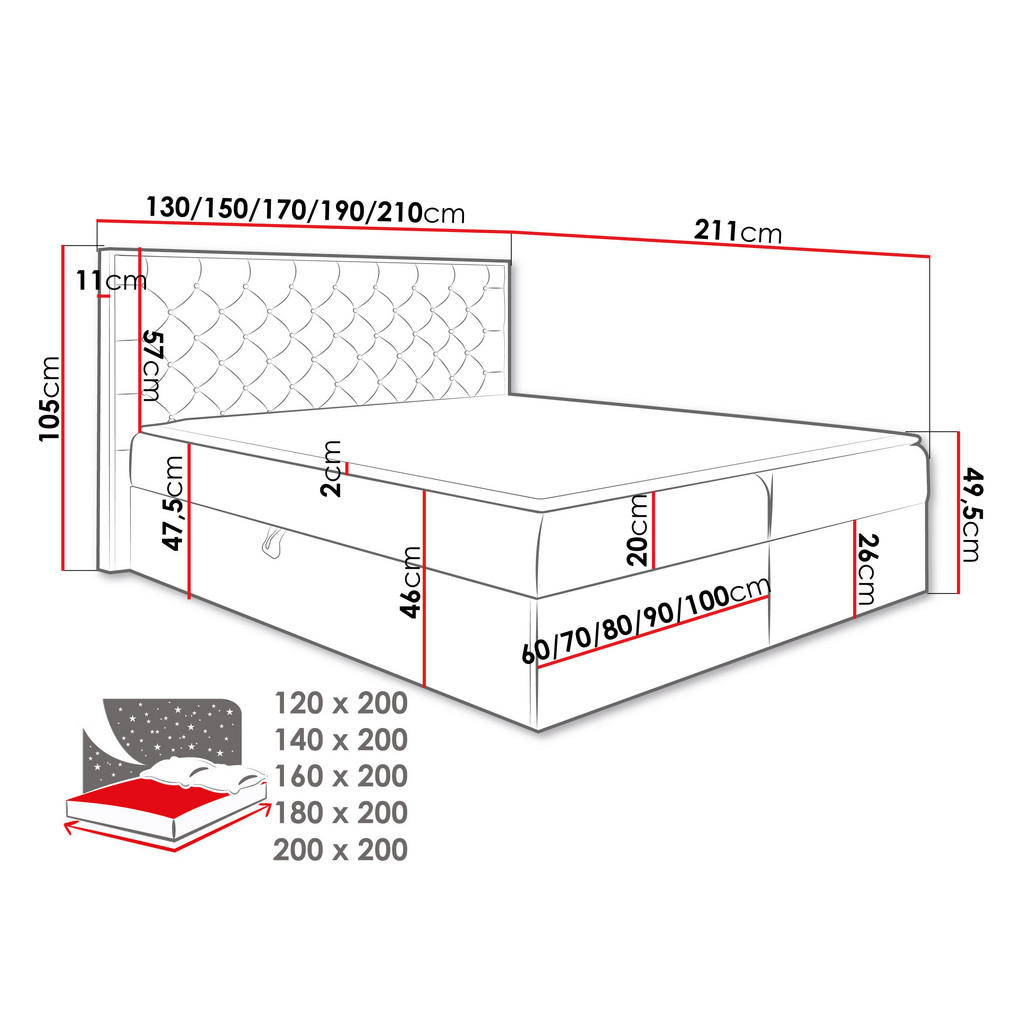 Thumbnail - Mirjan24 Boxbett, Eiche Wotan, Hellgrau, Textil, H3, Höhe ca. 20 cm, Rechteckig, 180x200 cm, Schlafzimmer, Betten, Boxsp...