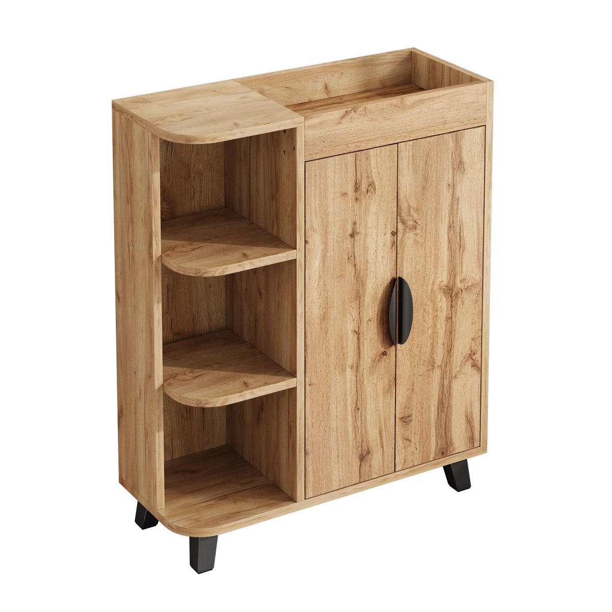 SCHUHSCHRANK mit offenen Fächern und geschlossenen Türen, schlanke Bauweise, Holzoptik, Mittelgroß (Holzwerkstoff) - Naturfarben, Holzwerkstoff (80/99/32cm) - EVRYAE