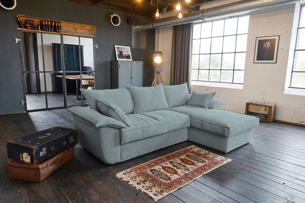 ECKSOFA DAMETO Hellblau Cord - Schwarz/Hellblau, Kunststoff/Textil (266/174cm) - KAWOLA