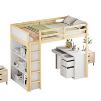 HOCHBETT 90/200 cm aus Holz mit Stauraum und Computertisch mit Matratze - Naturfarben, Holz (90/200cm) - OKWISH