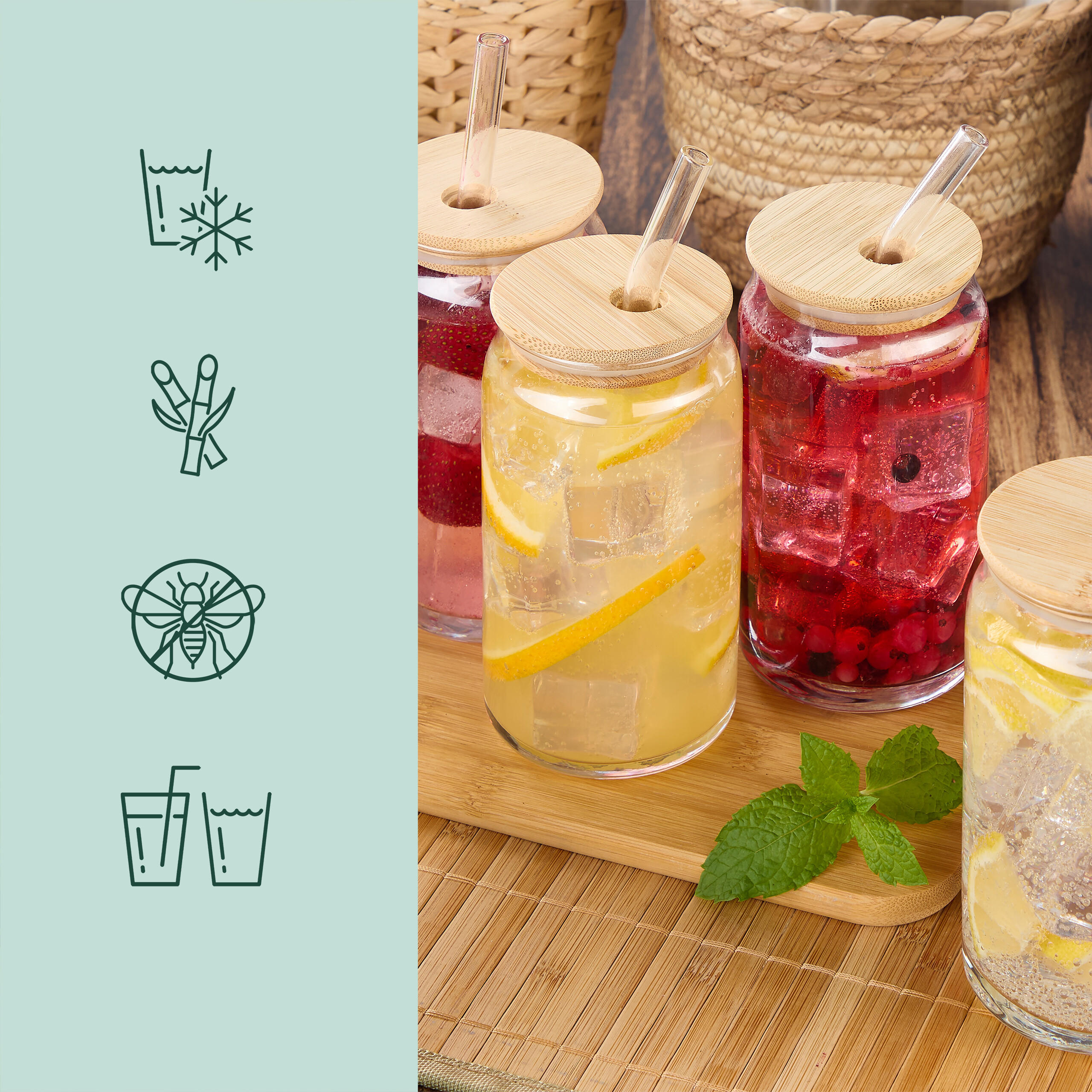 4XTRINKGLÄSER - Transparent, Glas/Holz (0.45L) - Relaxdays