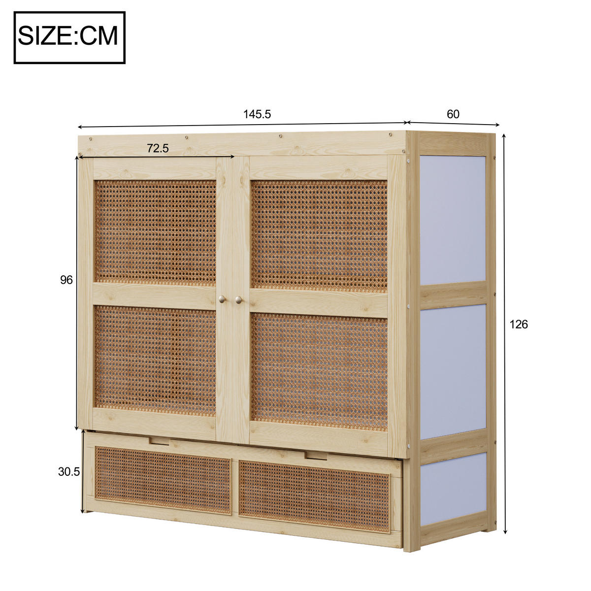 SCHRANKBETT 140/200 cm Natur Schrankbett mit Stauraumschubladen und Rattan-Design - Naturfarben, Holzwerkstoff (140/200cm) - OKWISH