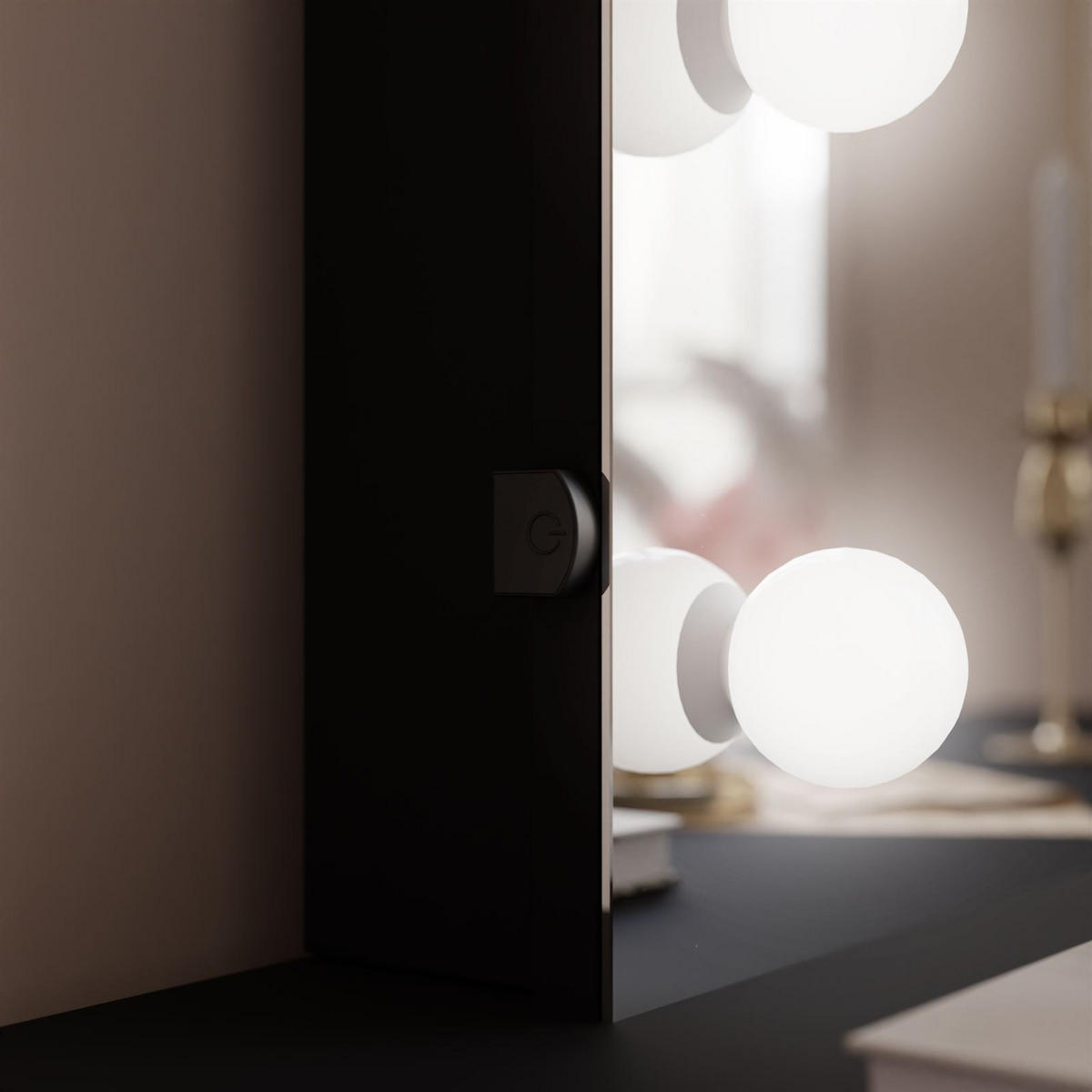 SCHMINKTISCH BLANCO ELITE mit Spiegel und Beleuchtung Gold Chrom Schwarz Hochglanz Kristallgriff - Schwarz Hochglanz/Transparent, Holzwerkstoff (100/146/42cm) - Lookway