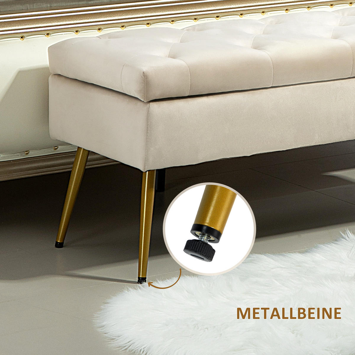 SITZBANK Polsterbank mit Stauraum Bettbank mit Samtoptik für Flur Metall Beige - Beige, Kunststoff (35/43/102cm) - HOMCOM
