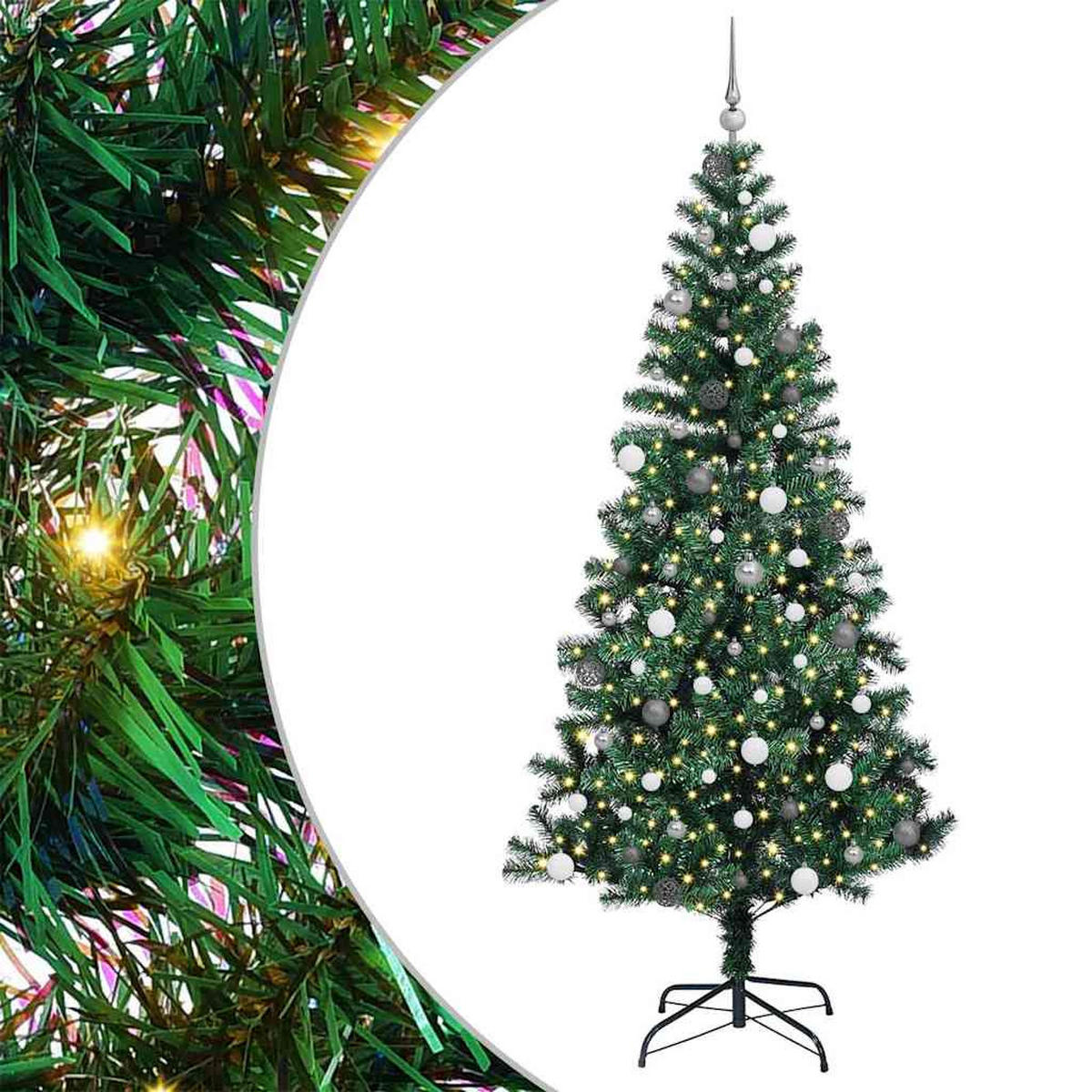 WEIHNACHTSBAUM Künstlicher Vorbeleuchteter Haltbar 120/120/240 cm Grün PVC - Schwarz, Kunststoff (240cm) - vidaXL