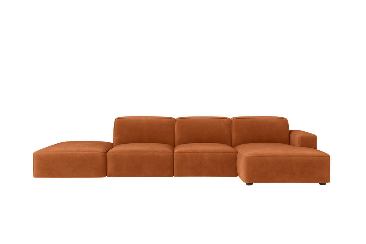 ECKSOFA Cursal L-Form, Stoff Salvador, Braun + Hocker, Rechts - Braun, Holz (341/166cm) - Kaiser Möbel