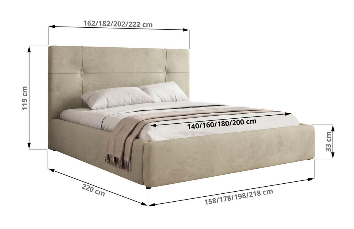 ČALÚNENÁ POSTEĽ CALERIO CLASSIC 140/200 - Béžová Samet - Matrac Multipocket - čierna/béžová, textil/plast (140/200cm) - MKS