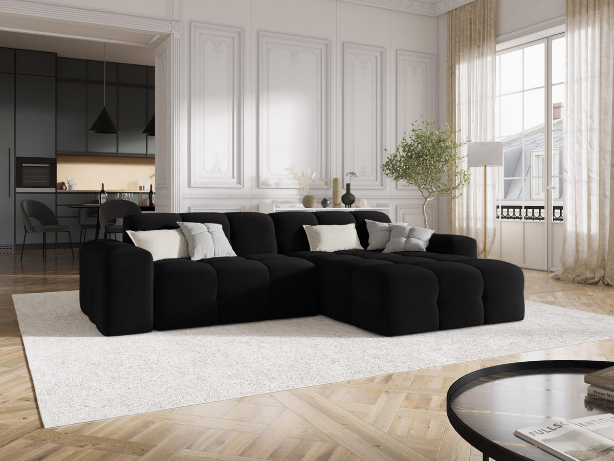 ECKSOFA rechts Kendal aus Samt schwarz 4 Sitzplätze - Schwarz, Textil (173/256cm) - Micadoni