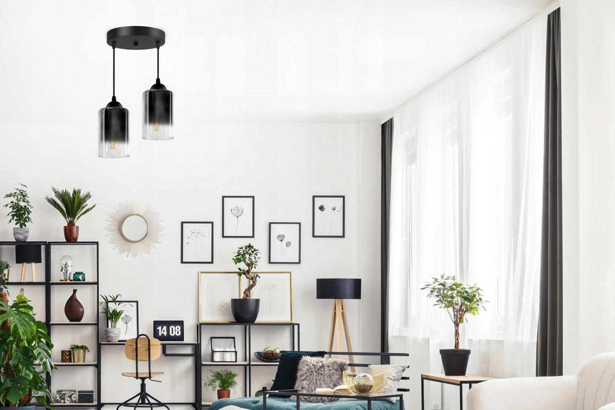 PENDELLEUCHTE GRAF - Transparent/Anthrazit, Glas/Metall (30/30/80cm) - kiki design