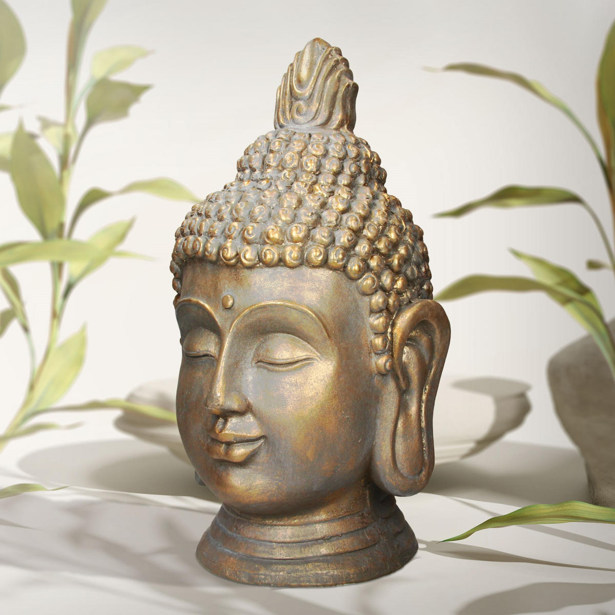 BUDDHA KOPF STATUE 74,5 cm - Bronzefarben, Kunststoff (38/74.5/42cm) - ECD-Germany