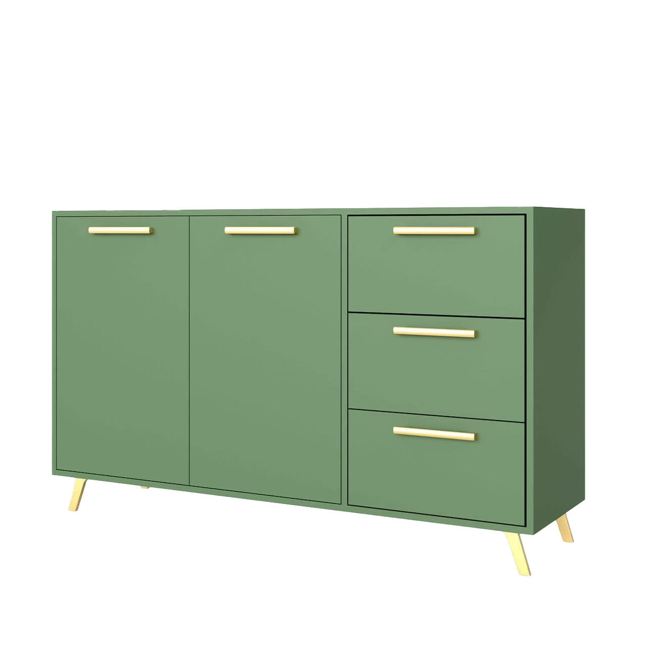 KOMMODE ELISE 140/86/41cm mit 3 Schubladen 2 Türen Grün - Grün, Holzwerkstoff (140/86/41cm) - MASSENO