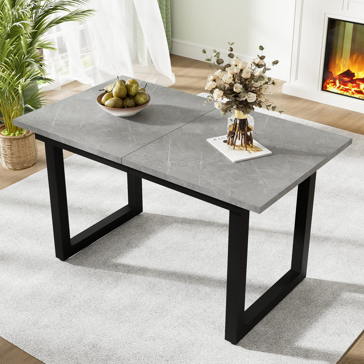 ESSTISCH 140/80/75 cm grau schwarz aus MDF mit Ausziehfunktion - Schwarz, Holzwerkstoff (140/80/75cm) - OKWISH