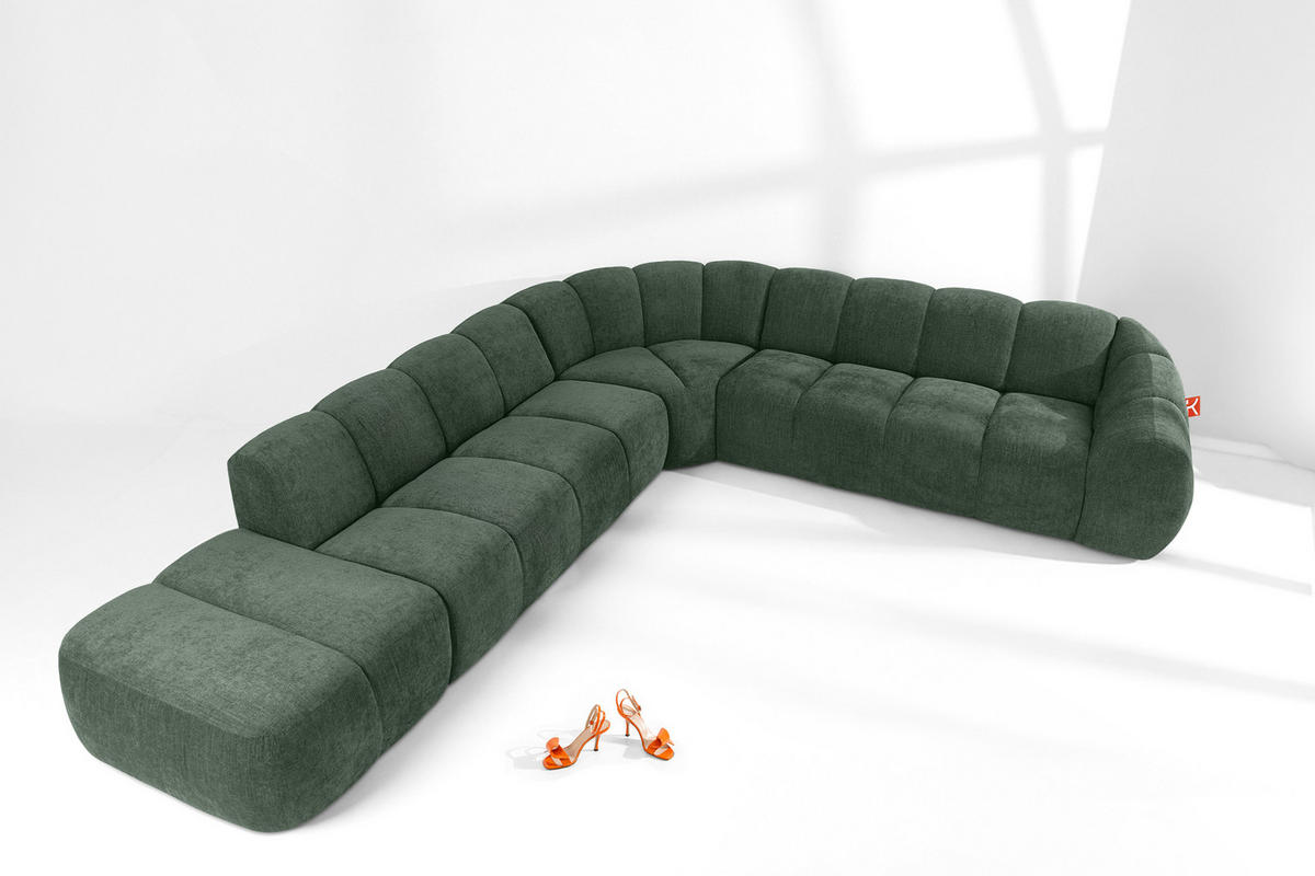 ECKSOFA LINKS FLAVA, Dunkelgrün - Dunkelgrün, Holz/Holzwerkstoff (310/354cm) - KONSIMO®