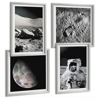 BILDER SET 4er Set - 50x50 cm & 40x60 cm Silberner Rahmen - Fußabdruck eines Astronauten auf dem Mond - Silberfarben, Kunststoff (50/50cm) - TULUP