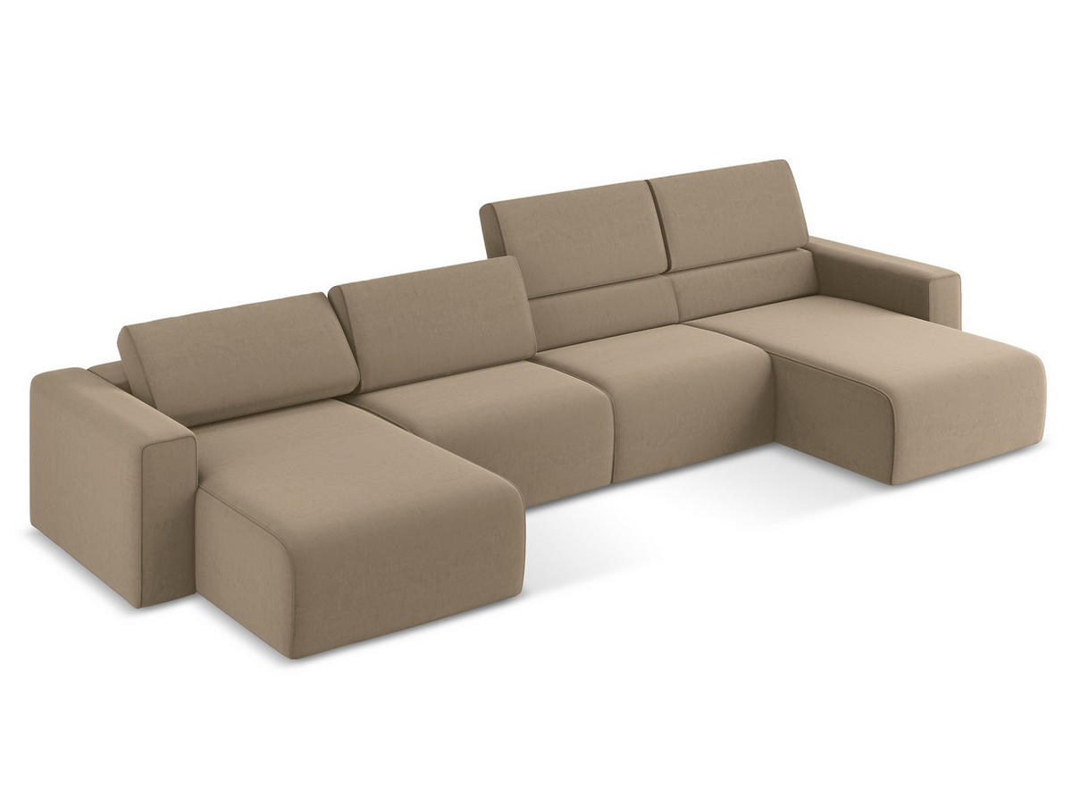 WOHNLANDSCHAFT Samt Stoff Beige - Beige/Schwarz, Kunststoff/Textil (404/80/167cm) - Makamii