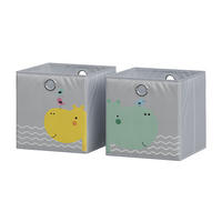 FALTBOX Grau (Bär & Nilpferd) 30 x 30 cm (Motiv Bär & Nilpferd) - Gelb/Grau, Wellpappe (30/30cm) - Vicco