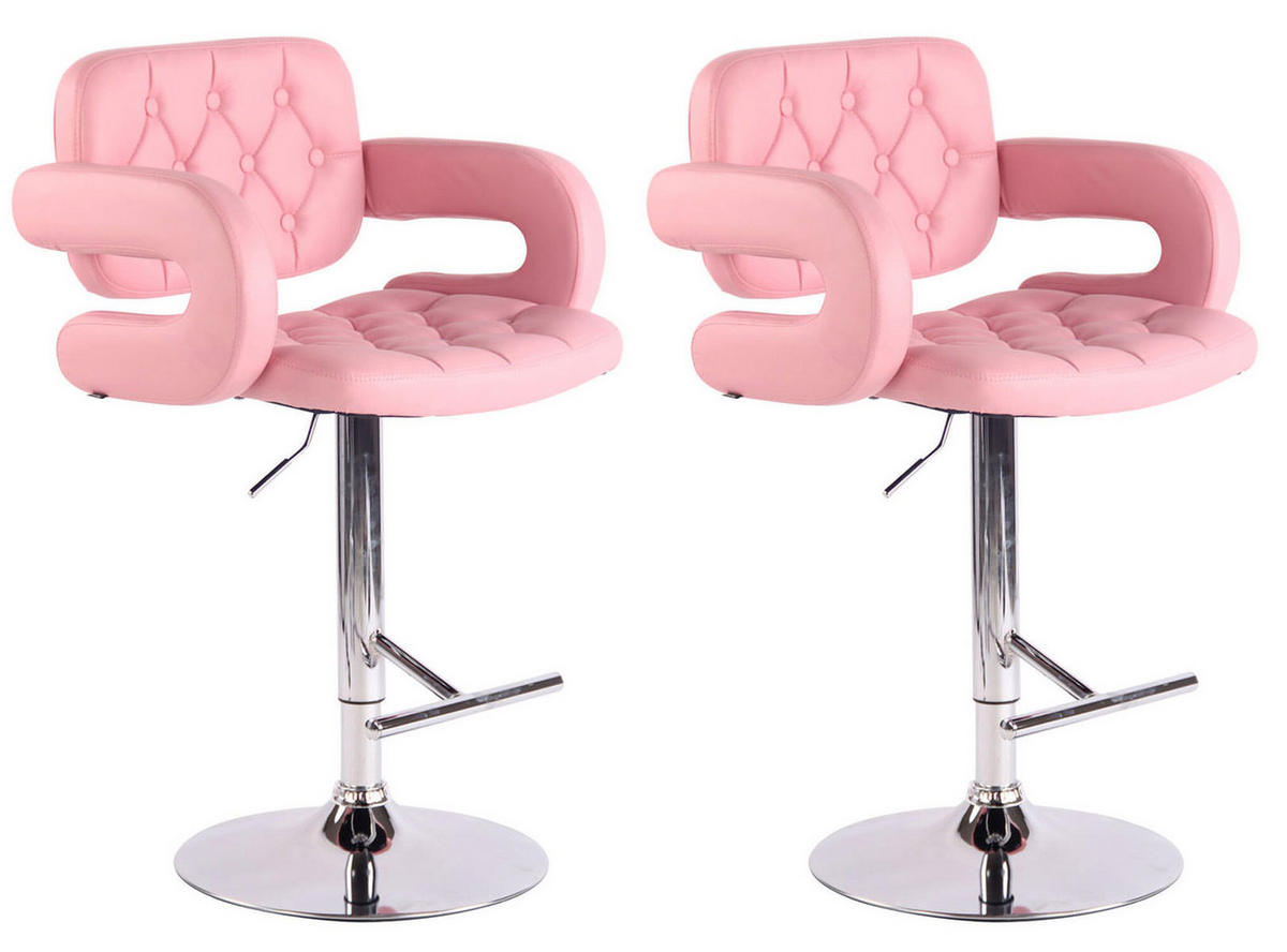 BARHOCKER Dubai, 2er Set, Gestell Metall in Chromoptik, Kunstleder Pink - Chromfarben/Rosa, Kunststoff/Textil (52/100/55cm) - TPFLiving