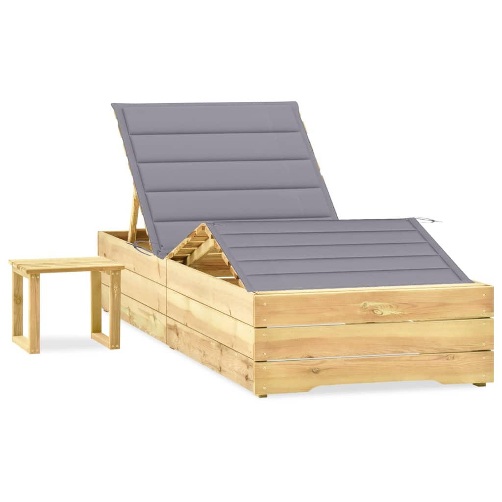 GARTEN-SONNENLIEGE mit Tisch und Auflage Kiefer Imprägniert - Grau, Holz (90/75/198cm) - furnicato