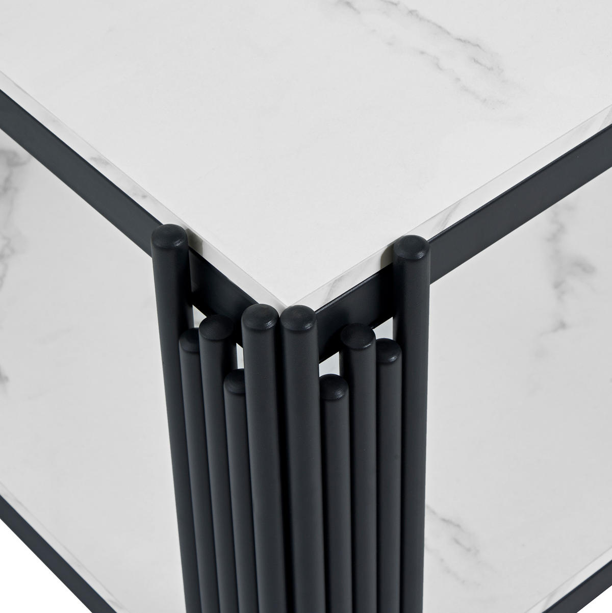 COUCHTISCH 114/64/46 cm weiß/schwarz aus MDF und Metall mit 2 Ablagen - Schwarz, Holzwerkstoff (114/64/46cm) - OKMYHOME