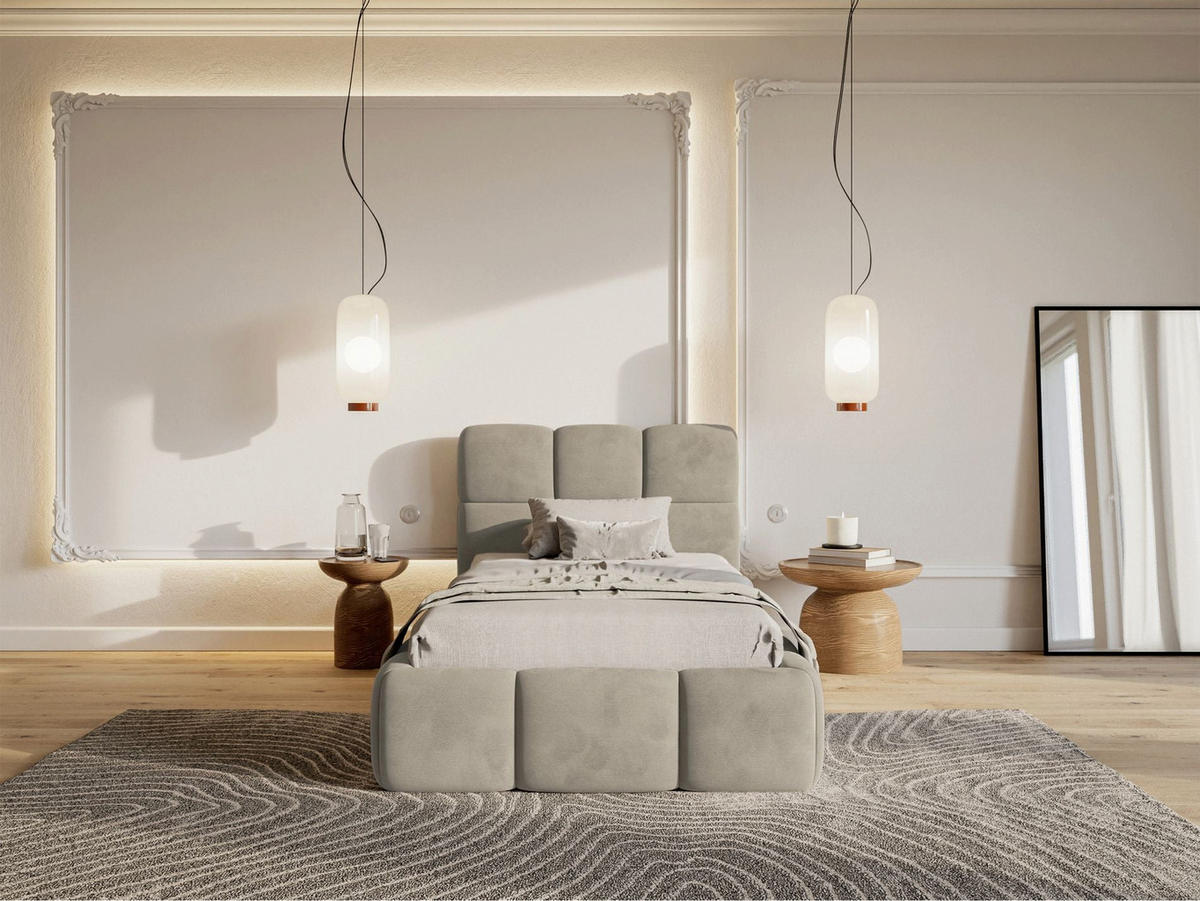 POLSTERBETT Cloudy Graubeige Samt, Bettkasten & Lattenrost, 90x200 cm - Taupe/Schwarz, Kunststoff/Textil (90/200cm) - Selsey