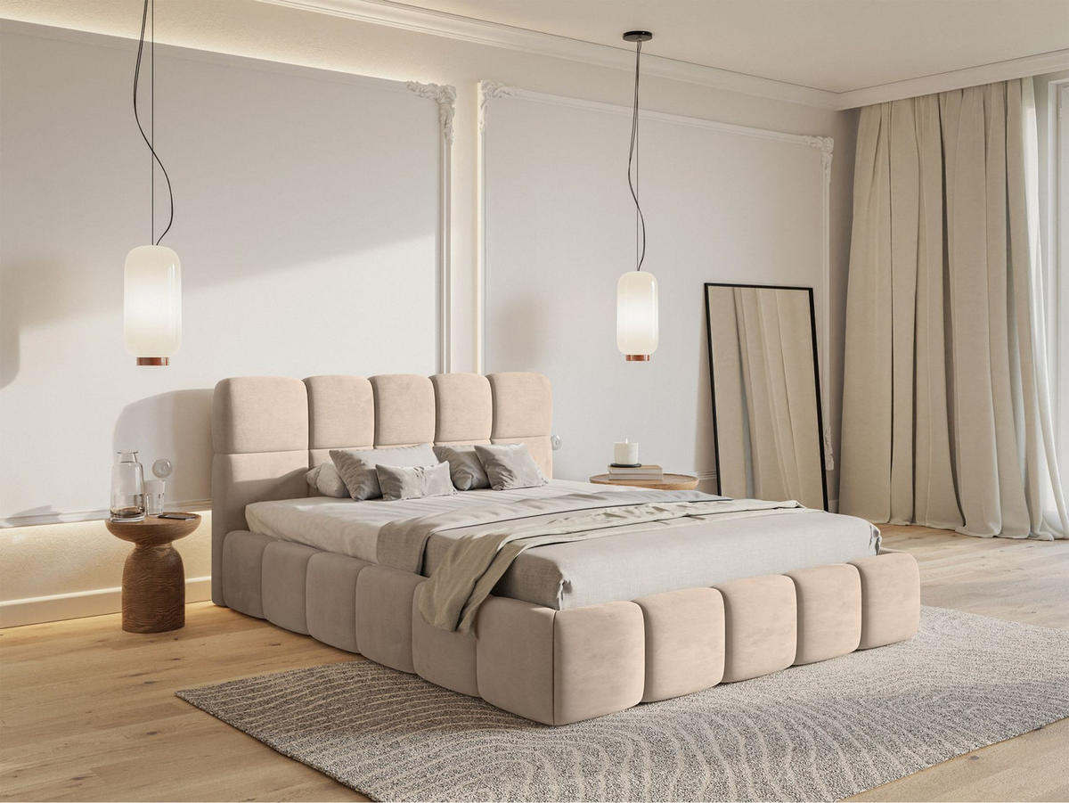 POLSTERBETT Cloudy Beige Samt, Bettkasten & Lattenrost, 120x200 cm - Beige/Schwarz, Kunststoff/Textil (120/200cm) - Selsey